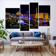 Load image into Gallery viewer, Las Vegas City Skyline At Night 4 panel canvas print For Living room
