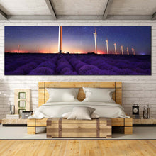 Load image into Gallery viewer, Lavender  Field  Canvas  Wall  Art  Blue  Night  Stars  Wind  Farm  Split  Canvas  Purple  Lavender  Windmill  Landscape  Bedroom  1  Piece  Canvas  Print For Bedroom
