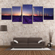 Load image into Gallery viewer, Lavender  Field  Canvas  Wall  Art  Blue  Night  Stars  Wind  Farm  Split  Canvas  Purple  Lavender  Windmill  Landscape  Living  Room  5  Piece  Canvas  Print For Living Room
