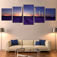 Load image into Gallery viewer, Lavender  Landscape  Canvas  Print  Orange  Sunset  Windmill  Canvas  Wall  Art  Purple  Lavender  Field  5  Piece  Multi  Panel  Canvas In Living Room
