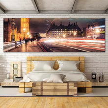 Load image into Gallery viewer, Light  Trail  Canvas  Wall  Art  London  Green  Cloudy  Sky  Wide  Canvas  Westminster  City  Gold  Clock  Tower  Bedroom  1  Piece  Canvas  Print For Bedroom
