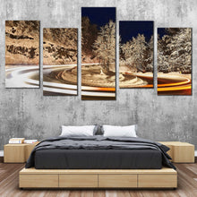 Load image into Gallery viewer, Light Trail Canvas Wall Art White Vortex light 5 Piece Canvas Snow Winter Night Sky  Canvas Print Winter Lights Grey Trees Canvas Set For Bedroom
