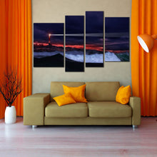 Load image into Gallery viewer, Lighthouse beam stormy ocean 4 Panel artwork
