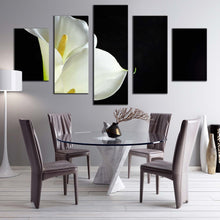 Load image into Gallery viewer, Lily Floral Canvas Wall Art Black Background Isolated Flower 5 Piece Canvas Print White Calla Lilies Canvas Set For Dining Room
