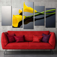 Load image into Gallery viewer, Lily Floral Canvas WallArt Digital Flowers Canvas Print Yellow Calla Lily 5 Piece Canvas For Living room
