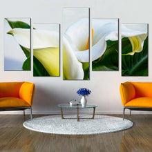 Load image into Gallery viewer, Lily Flowers Canvas Print White Arum Lily 5 Piece Canvas Wall Art Zantedeschia Aethiopica Green Leaves Floral Multi Canvas Artwork For Your Living Room
