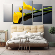 Load image into Gallery viewer, Lily Flowers Canvas WallArt Yellow Lily Floral Canvas Print Isolated Lilies 5 Piece Multiple Canvas In Bedroom
