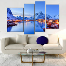 Load image into Gallery viewer, Lofoten Norway Mountains Snow night view 4 Piece Canvas Prints In Living Room
