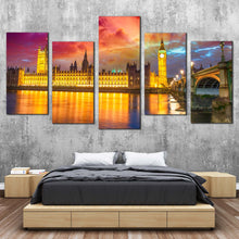 Load image into Gallery viewer, London England Westminster Bridge Dramatic Sunset 5 piece canvas artwork For Bedroom
