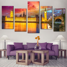 Load image into Gallery viewer, London Palace Westminster Bridge Dramatic Sunset 5 piece wall decor For Your Living Room
