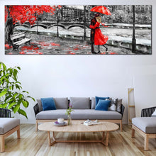 Load image into Gallery viewer, London  Street  Canvas  Wall  Art  Red  Tree  Umbrella  Couple  Living  Room  Panoramic  Canvas  England  Black  and  White  City  Canvas  Print In Living Room
