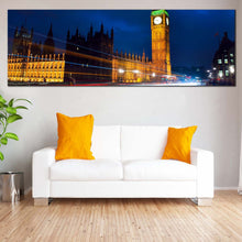 Load image into Gallery viewer, London  Westminster  Canvas  Wall  Art  Light  Trail  Blue  Sky  City  Canvas  Artwork  Gold  Green  Clock  Tower  City  Living  Room  1  Piece  Canvas  Print For Living Room
