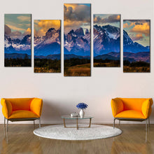 Load image into Gallery viewer, Los Cuernos Canvas Print Torres del Paine National Park Canvas Wall Art Beautiful Blue Mountain Clouds  5 Piece Canvas For Your Living Room
