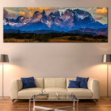 Load image into Gallery viewer, Los  Cuernos  Canvas  Print  Torres  del  Paine  National  Park  Canvas  Wall  Art  Beautiful  Blue  Mountain  Clouds  Living  Room  Panoramic  Canvas For Living Room
