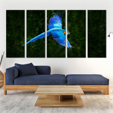 Load image into Gallery viewer, Macaw Blue Parrot Flying Free In The Jungle Multi Panel 5 Piece Canvas Print For Living Room
