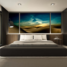 Load image into Gallery viewer, Magnificent blue sky over the desert landscape 3 panel canvas prints In Bedroom
