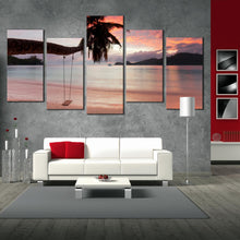 Load image into Gallery viewer, Mahe beach seychelles Palm Tree 5 Piece photography prints In Living Room
