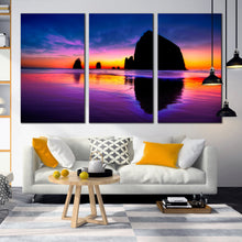 Load image into Gallery viewer, Majestic Evening With Haystack rock triptych canvas wall art For Living Room
