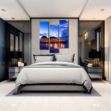 Load image into Gallery viewer, Maldives  Beach  Triptych  Wall  Decor  Glowing  Hotel  Dusk  Dark  Blue  Sky In Bedroom
