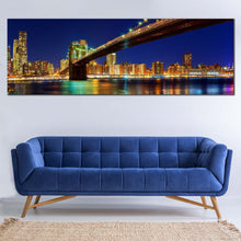 Load image into Gallery viewer, Manhattan  Bridge  Canvas  Wall  Art  Yellow  Brooklyn  Bridge  Night  View  Canvas  Print  New  York  Blue  Sky  1  Piece  Multiple  Canvas For Living Room
