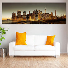 Load image into Gallery viewer, Manhattan  Downtown  Canvas  Print  Brown  New  York  City  Skyline  Living  Room  Wide  Canvas  Grey  Sky  Cityscape  Panoramic  Canvas  Wall  Art For Living Room
