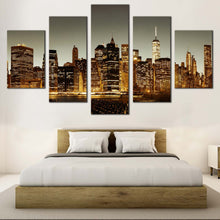 Load image into Gallery viewer, Manhattan  Skyline  Canvas  Wall  Art  Brown  New  York  City  Multi  Canvas  Artwork  Grey  Sky  Cityscape    5  Piece  Canvas  Print For Bedroom
