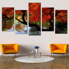 Load image into Gallery viewer, Maple Garden Canvas Print Japanese Red Maple Tree  5 Piece Canvas Wall Art Kubota Garden Green Trees Reflection Canvas Set In Living Room
