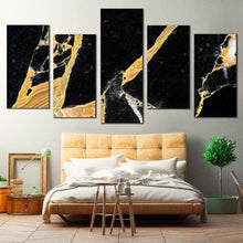 Load image into Gallery viewer, Marble Stone Canvas WallArt Golden Black Abstract Marble 5 Piece Canvas
