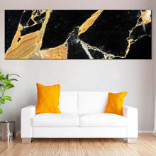 Load image into Gallery viewer, Marble Stone Canvas Wall Art Golden Black Abstract Marble Panoramic Canvas Marble Artwork Print For Living Room
