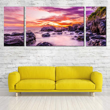 Load image into Gallery viewer, Matamanoa Beach Canvas Print Purple Fiji Ocean Canvas Wall Art Orange Ocean Rocks Multiple Canvas  Tokoriki Island 3 Piece Canvas Set For Living Room
