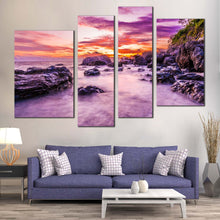 Load image into Gallery viewer, Matamanoa Beach Canvas Print Purple Fiji Ocean Canvas Wall Art Orange Ocean Rocks Multiple Canvas Tokoriki Island  4 Piece Canvas Set 
