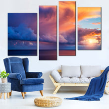 Load image into Gallery viewer, Mediterranean Sea Canvas Wall Art Cape Capo Zafferano Ocean Canvas Artwork Island Sicilia Yellow Sunset  4 Piece Canvas Blue Italy Ocean Sky Canvas 
