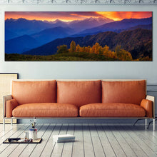 Load image into Gallery viewer, Mestia  Landscape  Canvas  Wall  Art  Europe  Caucasus  Ridge  Mt  Ushba  Canvas  Print  Dramatic  Orange  Sunbeams  Sky  Canvas  Set  Georgia  Blue  Mountain In Living Room
