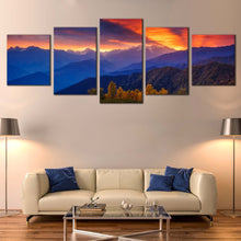 Load image into Gallery viewer, Mestia Landscape Canvas Wall Art Europe Caucasus Ridge Mt Ushba Canvas Print Dramatic Orange Sunbeams Sky Canvas Set Georgia Blue Mountain In Your Living Room
