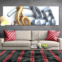 Load image into Gallery viewer, Metallic  music  notes  panoramic  canvas  print In Living Room
