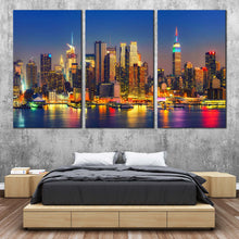 Load image into Gallery viewer, Midtown Manhattan Canvas Wall Art Orange Sky NYC Cityscape Multi Canvas New York Empire State Building Bedoom 3 Piece Canvas Print For Bedroom
