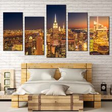 Load image into Gallery viewer, Midtown Manhattan Canvas Wall Art Orange Sky NYC Cityscape Multi Canvas New York Empire State Building Bedoom 5 Piece Canvas
