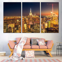 Load image into Gallery viewer, Midtown Manhattan Canvas Wall Art Orange Sky NYC Cityscape Multi Canvas New York Empire State Building  3 Piece Canvas Print For Living room
