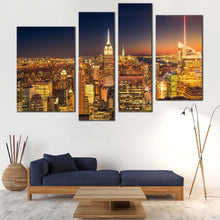 Load image into Gallery viewer, Midtown Manhattan Canvas Wall Art Orange Sky NYC Cityscape Multi Canvas New York Empire State Building  4 Piece Canvas Print
