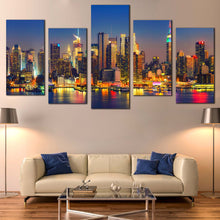 Load image into Gallery viewer, Midtown Manhattan Canvas Wall Art Orange Sky NYC Cityscape Multi Canvas New York Empire State Building  5 Piece Canvas Print
