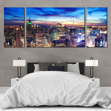 Load image into Gallery viewer, Midtown Manhattan Canvas Wall Art Yellow New York City Lights Canvas Set Blue Sky Cityscape Canvas Print NYC Skyline Aerial View For Bedroom
