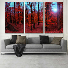 Load image into Gallery viewer, Misty foggy red forest 3 piece canvas print For Living Room
