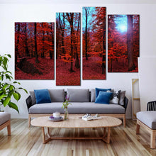 Load image into Gallery viewer, Misty foggy red forest 4 piece canvas print 
