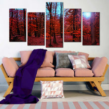 Load image into Gallery viewer, Misty foggy red forest 5 piece canvas print For Living Room
