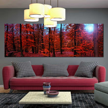 Load image into Gallery viewer, Misty  foggy  red  forest  panoramic  canvas  print In Living Room
