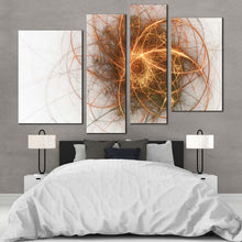 Load image into Gallery viewer, Modern Abstract Canvas Print. White Gold Abstract Canvas Artwork. Yellow Abstract Fractal Circle 4 Piece Canvas
