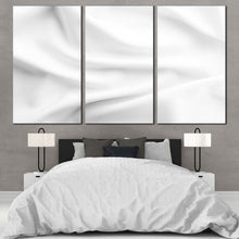 Load image into Gallery viewer, Modern Abstract Canvas Wall Art Abstract White Fabric Textures 3 Piece Canvas Grey Wavy Fabric Canvas Print In Bedroom
