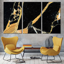 Load image into Gallery viewer, Modern Abstract Canvas WallArt Marble Digital Art Multi Canvas Golden Black Abstract Marble Stone 3 Piece Canvas Print For Your Living Room
