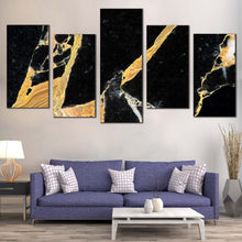 Load image into Gallery viewer, Modern Abstract Canvas WallArt Marble Digital Art Multi Canvas Golden Black Abstract Marble Stone 5 Piece Canvas Print
