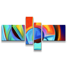 Load image into Gallery viewer, Modern Abstract Canvas Print Contemporary Orange Abstract Shapes 4 Piece Canvas Wall Art Blue Abstract Pie Chart Shapes Multi Canvas

